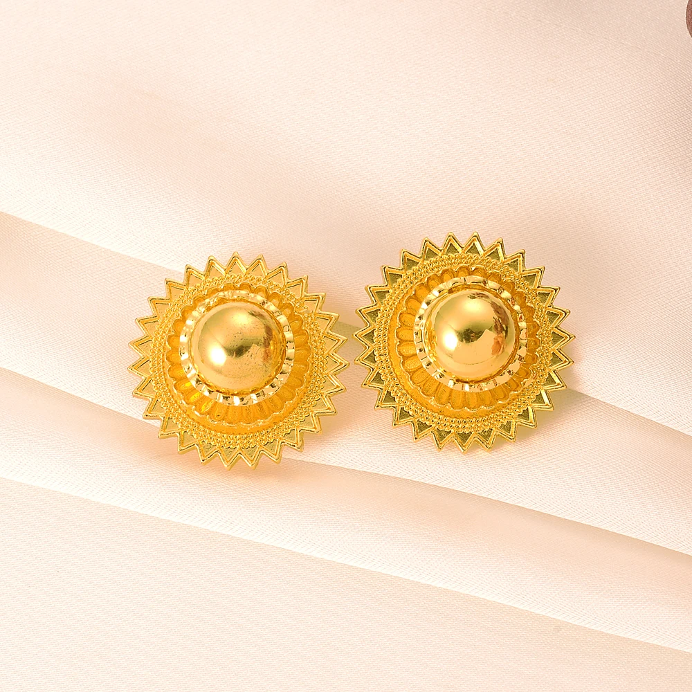 Ethiopian Geometry Round Big Pendant Earrings Jewelry Sets 24K Gold Color African Wedding Bridal Women Habesha Party Gifts - Image 2
