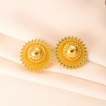 Alternative view of Ethiopian Geometry Round Big Pendant Earrings Jewelry Sets 24K Gold Color African Wedding Bridal  Women Habesha Party Gifts