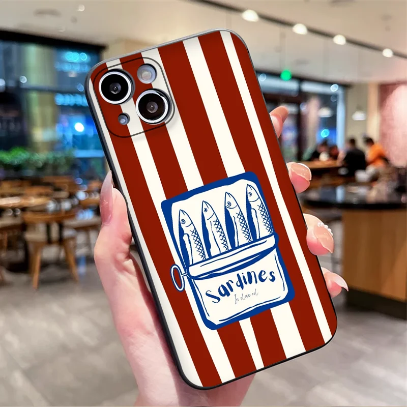 Cartoon Pink Blue Striped Sardines Phone Case: Soft and Stylish Cover
