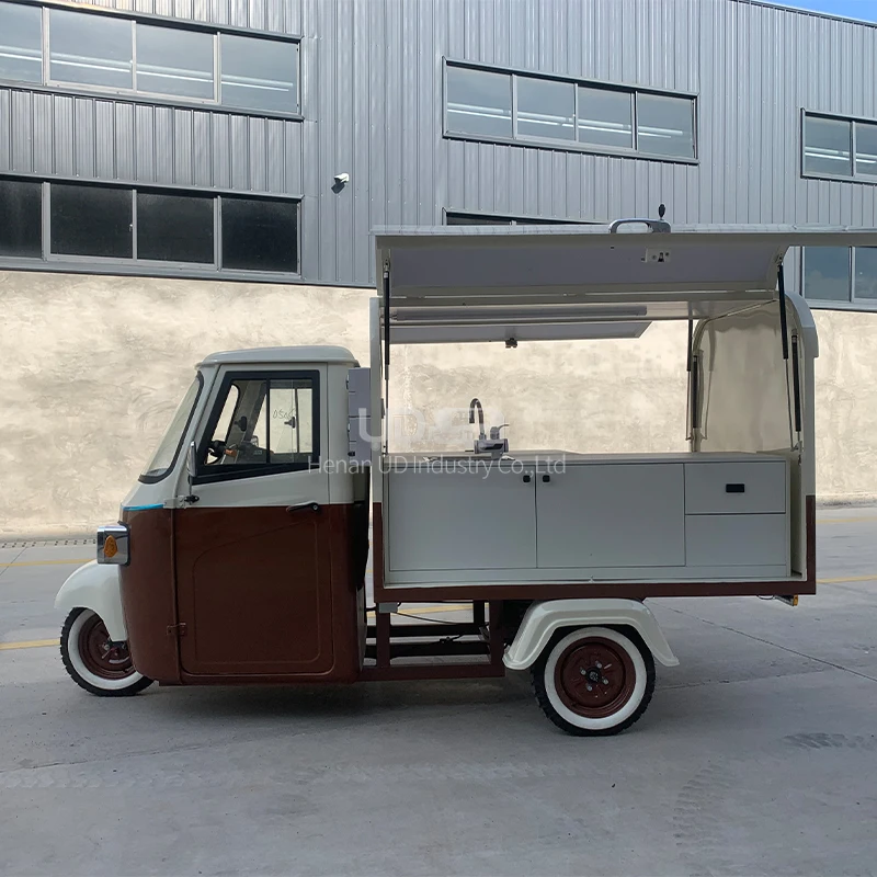 Description Picture 3 of item3 Wheels Tricycle Hotdog Ice Cream Cart Mobile Electric Food Cart Coffee Pizza Fast Food Truck Piaggio Ape