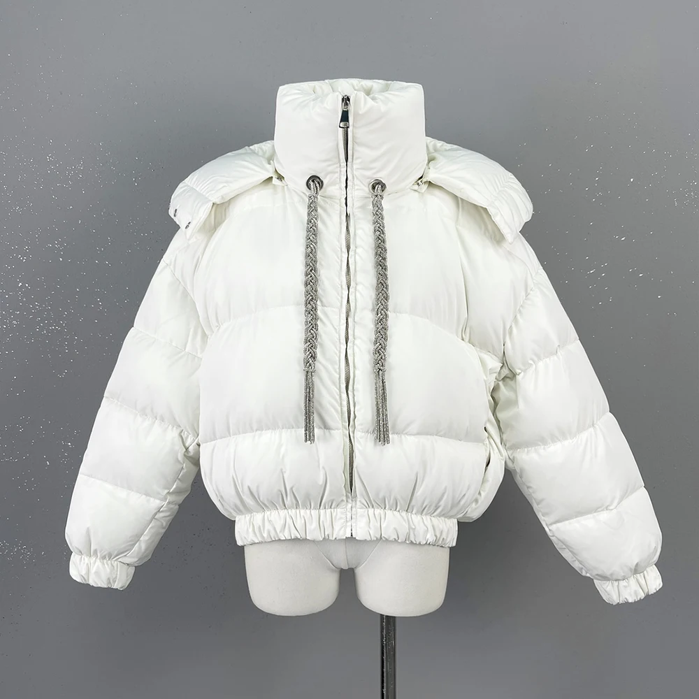 

2023 Winter Women's New Long Sleeve Hooded Down Coat y2k clothes Spice Girls Fashion Drill Chain Decoration Warm Comfortable Top