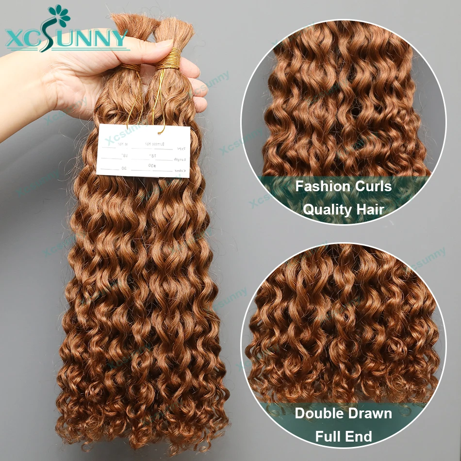 Bulk Human Hair For Braiding Curly Color 30 Wet And Wavy Double Drawn Bulk Human Hair No Weft Bundles Wholesale For Boho Braids