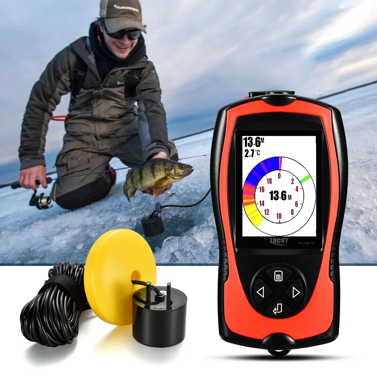 Lucky-Wired Alta Definição Color Fish Finder, FF1108-1CT, 100m de profundidade, eco Sonda, Equipamento de pesca