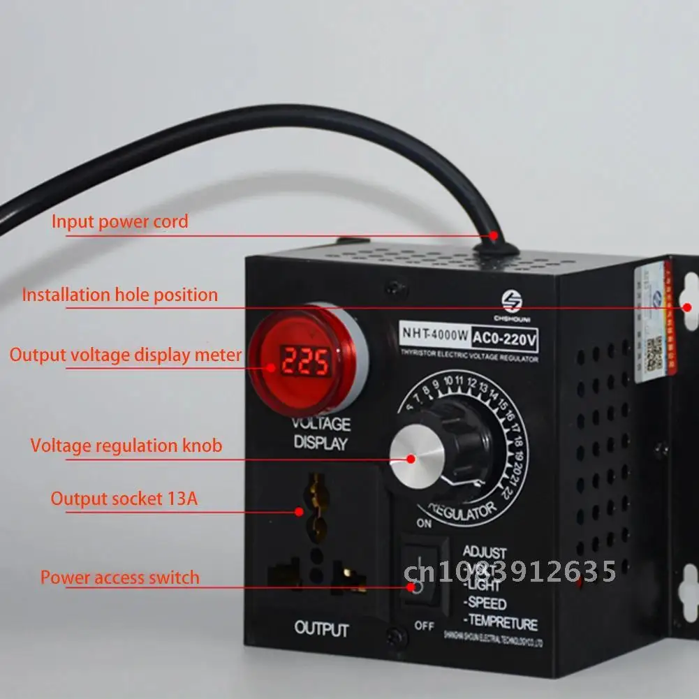 

Adjustable SCR Voltage Regulator AC 220V 4000W Portable Speed Temperature Light Compact Variable Voltage Controller