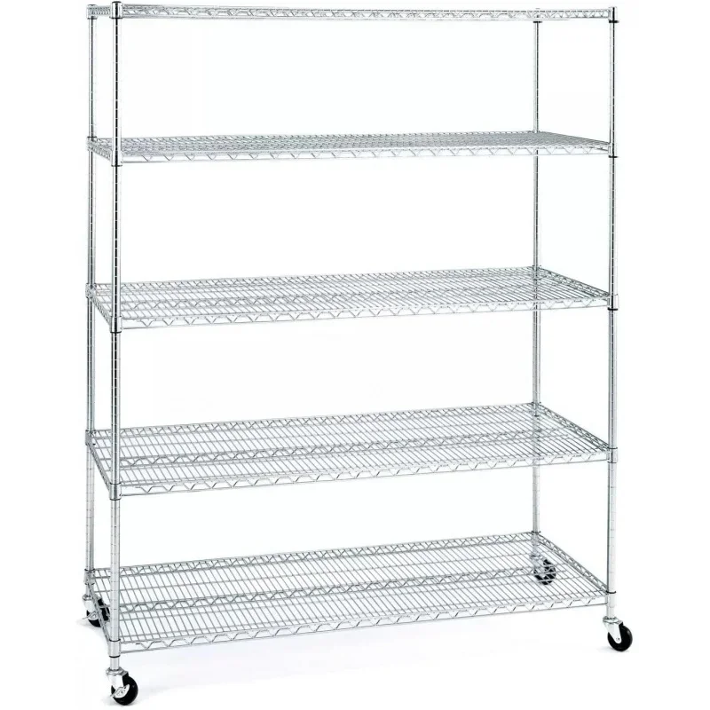 

Seville Classics UltraDurable Heavy Duty NSF Solid Steel Wire Rack Storage Unit Wheels, 5-Tier Shelving, 60" W x 24" D