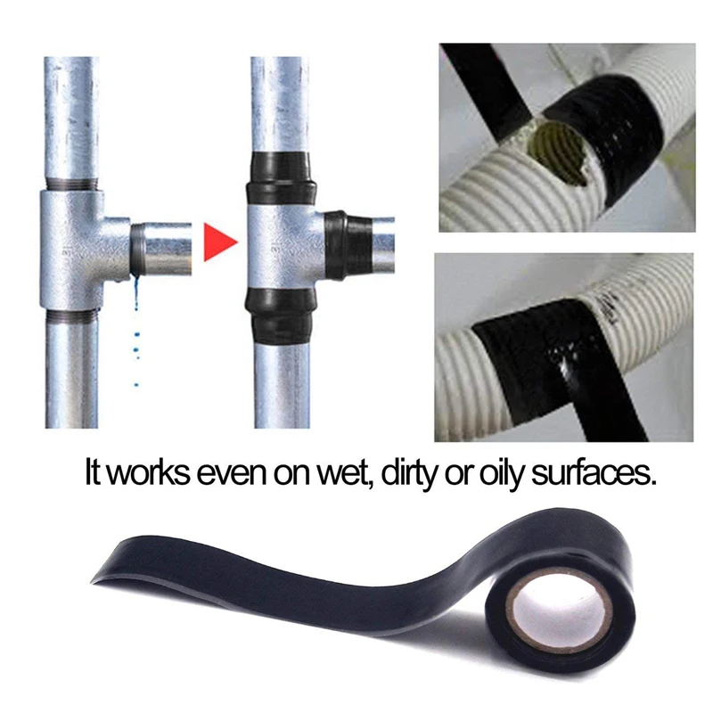 Duck Tape Wrap-Fix Nastro Autofusibile - Per Riparazioni Idrauliche, Impermeabile, Nero, 25 Mm - Foto 4