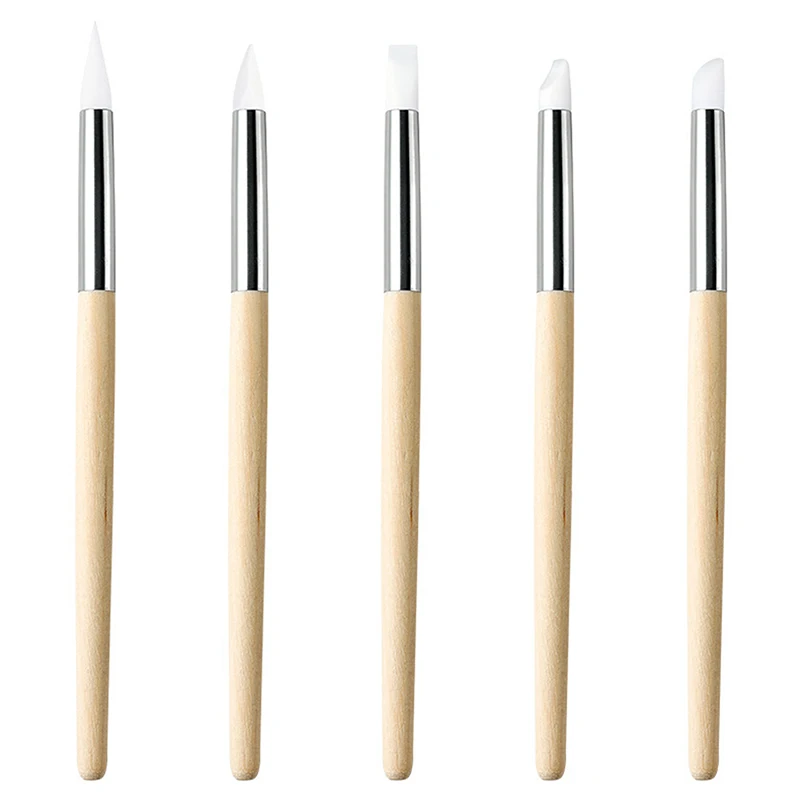 Silicone Wooden Pole Nail Art Pen Brush Uv Gel Polish Tip 3d Image Diy Dotting Polish Brushes Sculpture Pen Diy Manicure Tool 6
