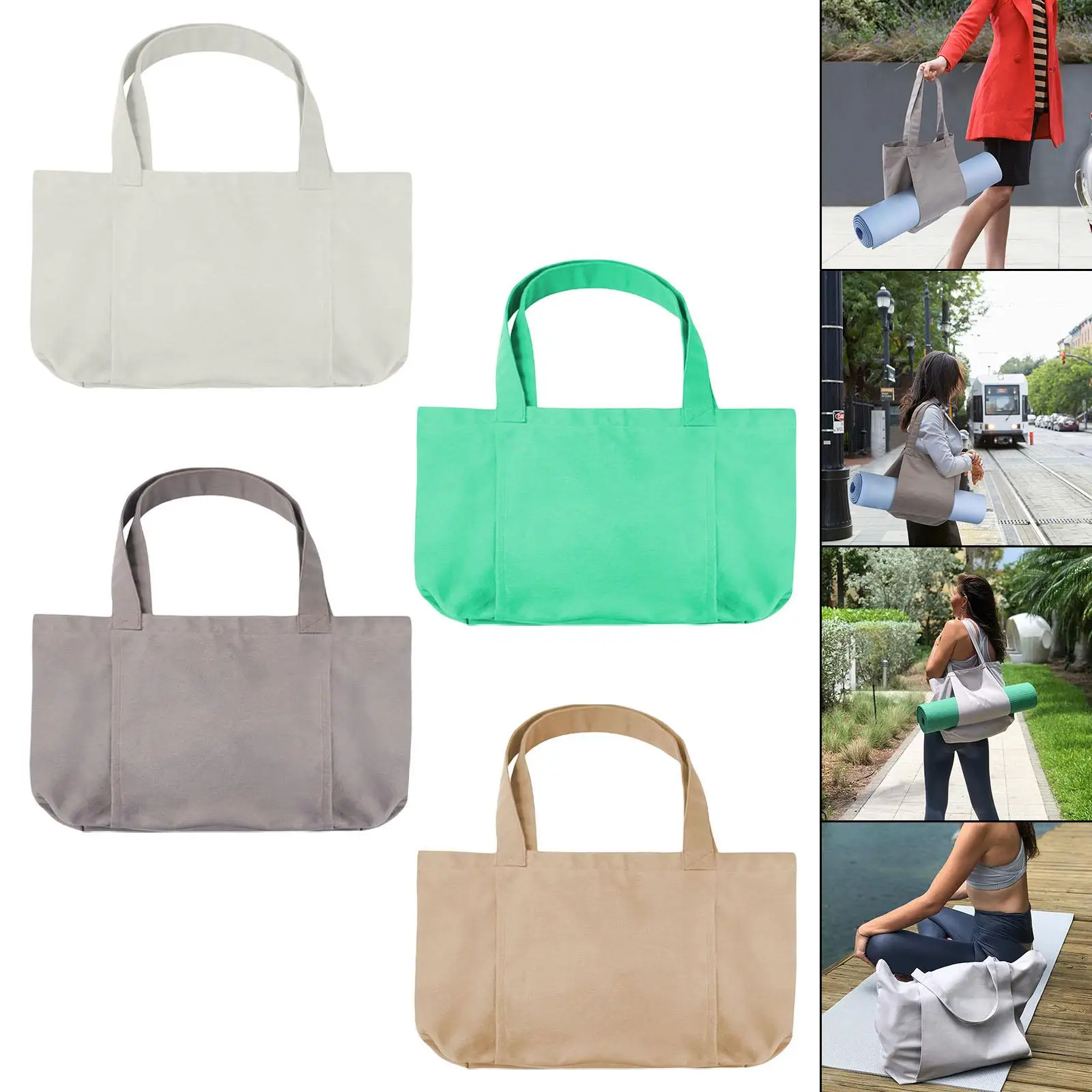 Canvas Tote Bag with Yoga Mat Carrier Shoulder Bag for Office, Workout, Pilates, Travel, Beach and Gym