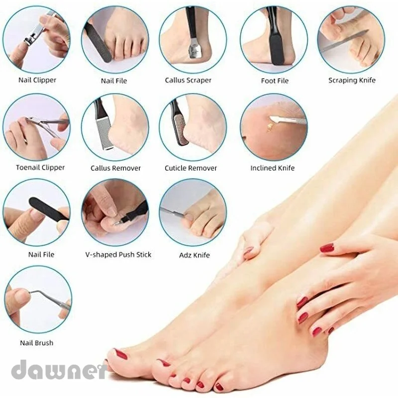 17Pcs/Set Professional Pedicure Kit Foot File Callus Remover Best Feet Care Feet Heels Toe Tool Hard Skin