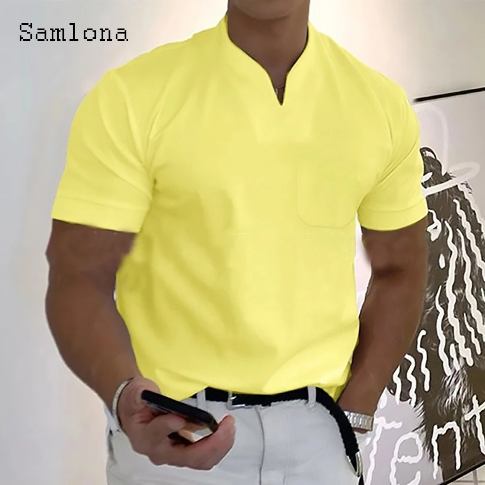 Samlona Polo manga para hombre, Camisa Masculina grande, elegante, para la playa, 2022| | - AliExpress