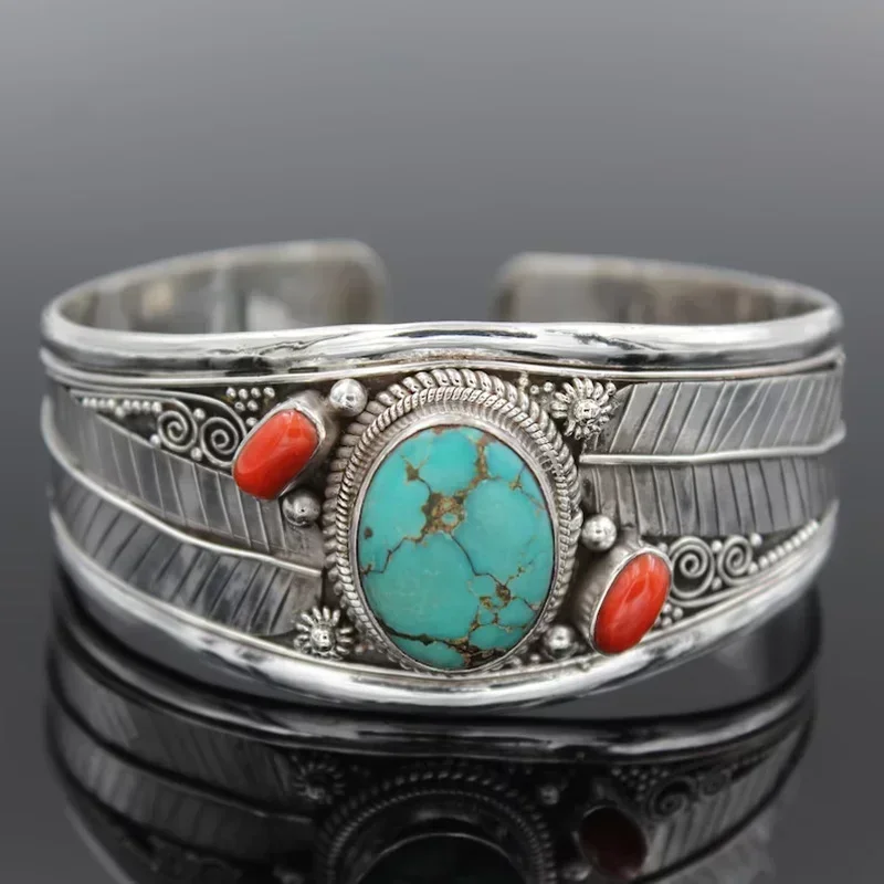 Bangle Bracelet Vintage Turquoises Jewelry Imitation Natural Stone Open Adjustable Cuff For Women Men Party Jewelry