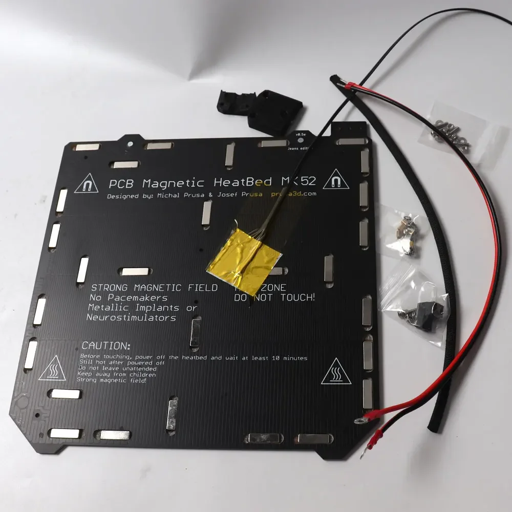 Prusa I3 MK2.5S 3D 프린터 MK52 가열 베드, 12V 조립 N35UH 자석 전원 케이블 서미스터, 섬유 슬리브 I3 Mk2.5 가열 베드