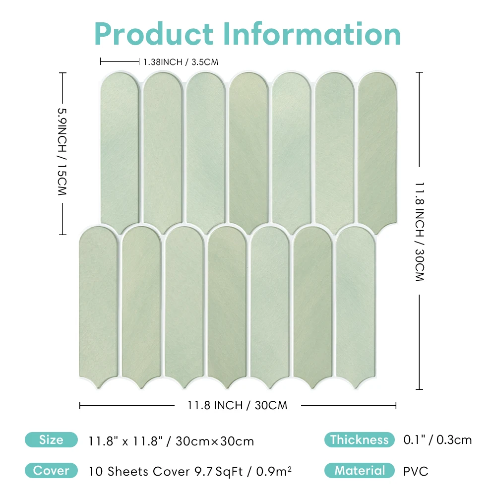 1/10pcs 3D Fish Scale Tile Sticker self-adhesive 3D Green Tile Backsplash for Kitchen Bathroom water mold resistant 30x30cm 3d tile sticker
