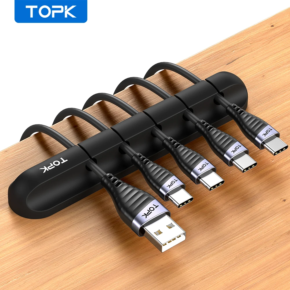 TOPK-organizador de cables L16, enrollador de Cable USB de silicona, Clips  de gestión para escritorio, soporte para ratón, auriculares, organizador de  cables