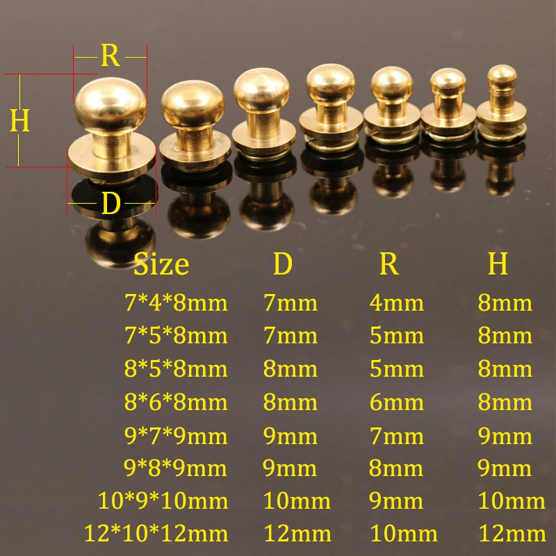 Handbag Hardware Accessories 10pcs Solid brass sam brown browne button screw back Round head ball post studs nail rivets leather craft