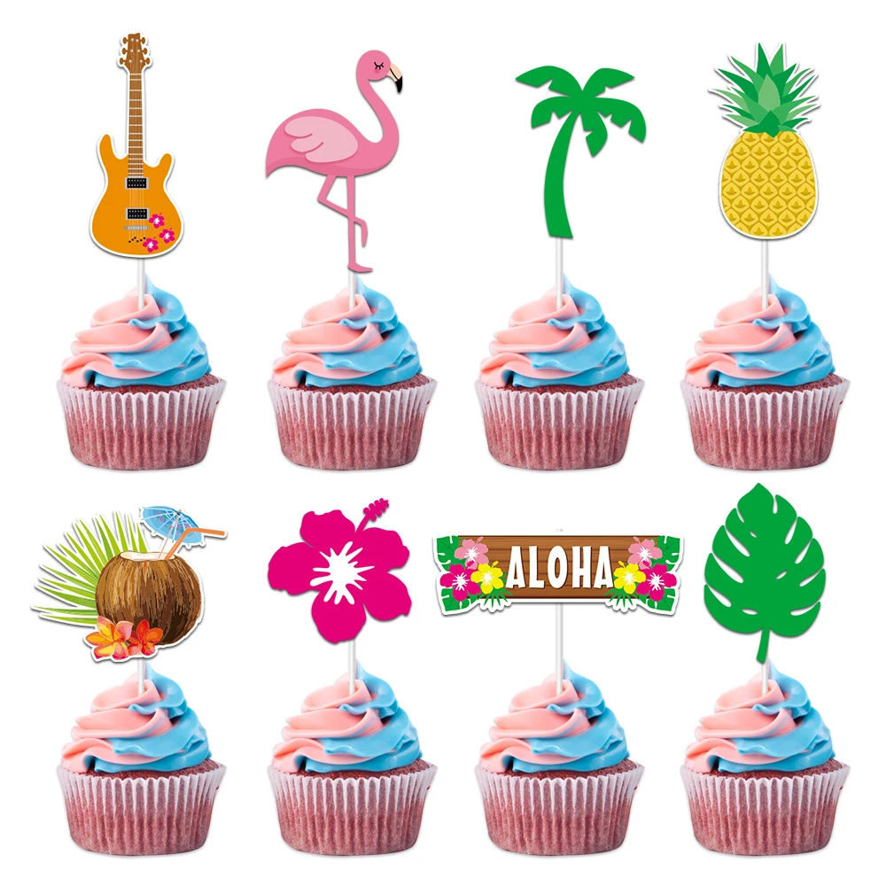 Flamingo Aloha Cake Topper Buon Compleanno Hawaii Coconut Ananas Tree Cupcake Toppers Baby Shower Kids Party Fai Da Te Baking Decor