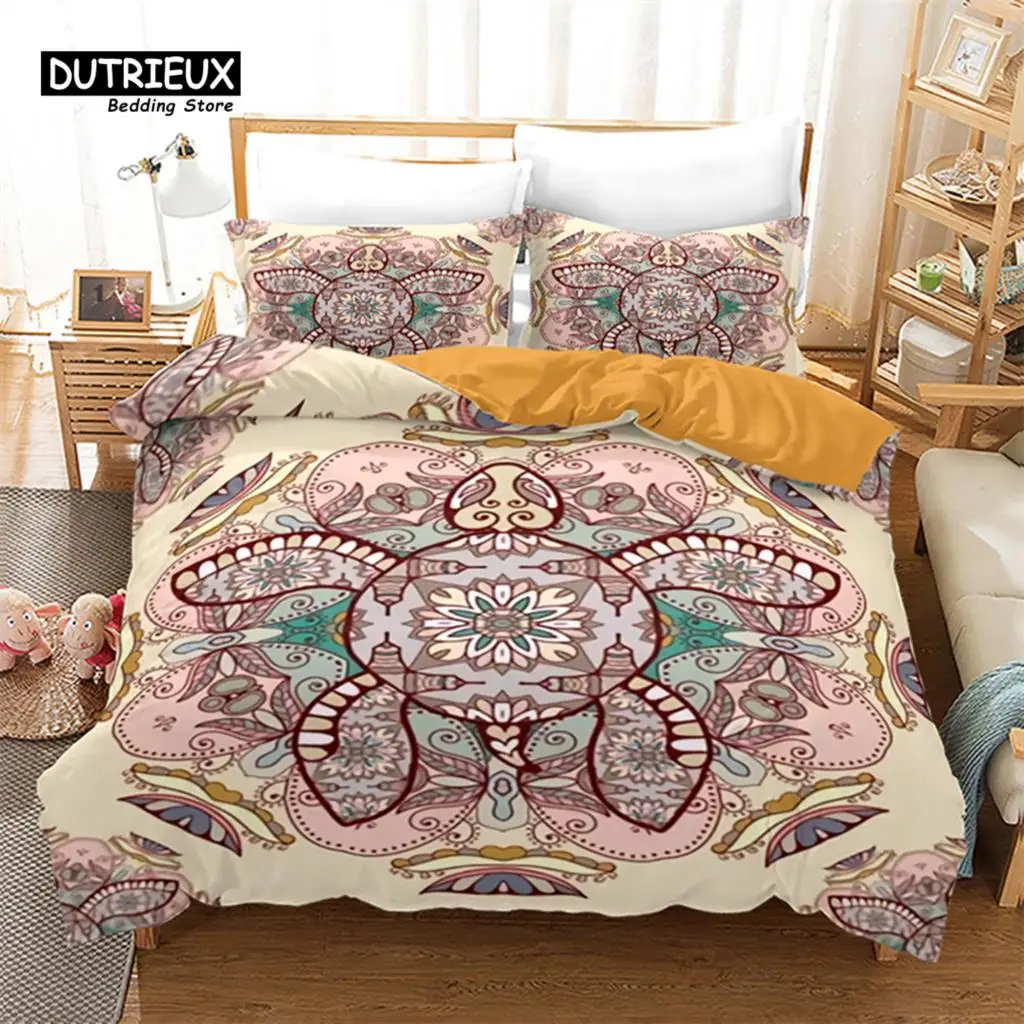 Copripiumino Tartaruga Esotica Completo King Microfibra Kawaii Sea Animal Comforter Cover Bohemia Tattoo Style Ocean Theme Bedding Set