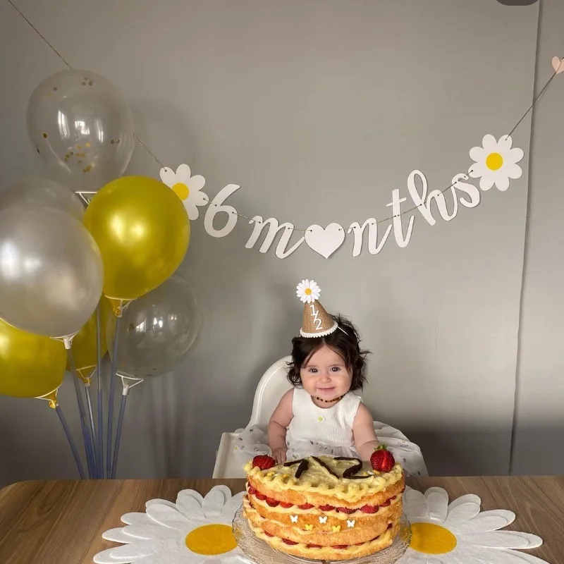 Kraft Paper 6 Months Banner Sign For Half Birthday Garland Baby Shower Birthday Party Decor Cursive Bunting Decorations