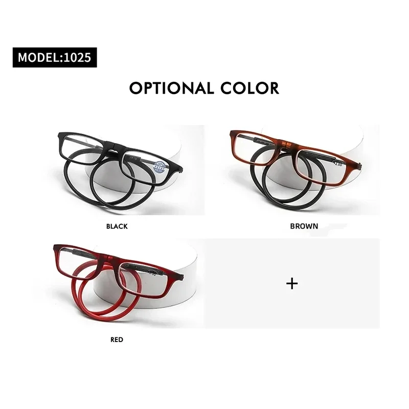 DML Hanging Neck TR90 Reading Glasses Men's Women Anti-Blue Light Portable Ultra-light Computer Spectacles Round-Frame