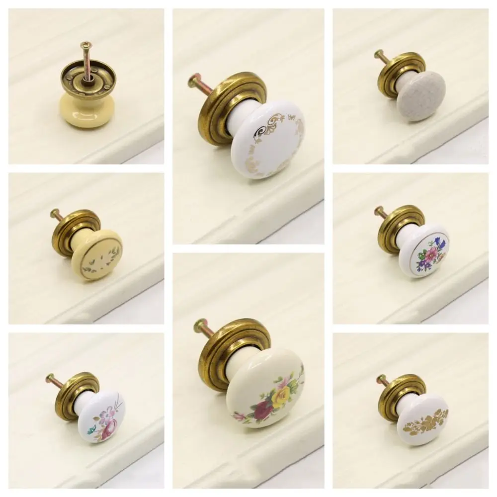 Ceramic Cabinet Knob Light Luxury Zinc Alloy Round Drawer Knobs Hand painted Single Hole Door Pull Handles Wardrobe