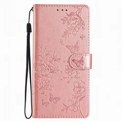 Charming Flower Butterfly Wallet Phone Case with Card Slots and Protective Cover - Pixel 7 Pro (Rose Gold PH)