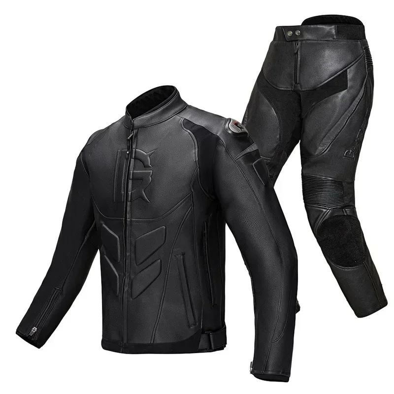 Motorcycle Riding Suit Winter Anti Drop Riding Pants Knight Windproof Men's Women's Motorcycle Leather Jacket Leather Pants Set