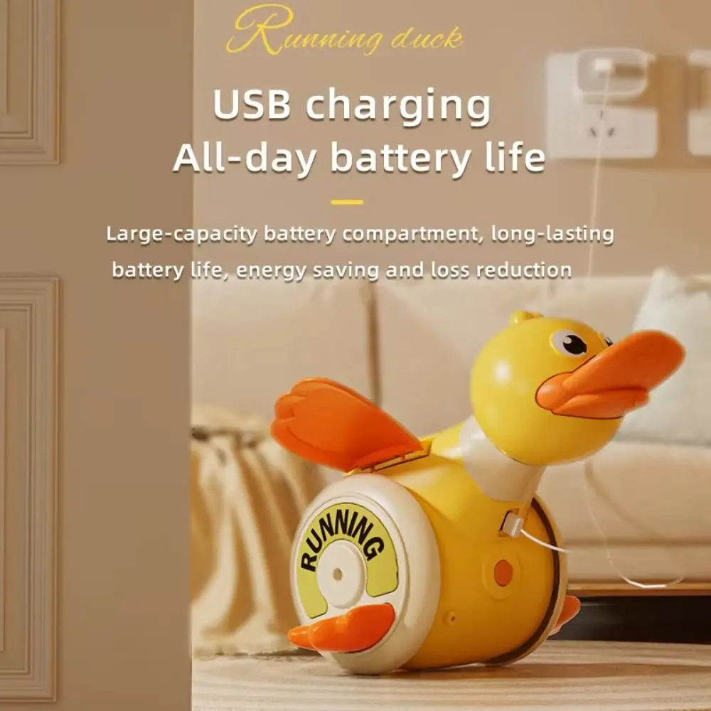 Plastic Electric Duck Musical Toy Sound And Light Interactive Rotating Foraging Duck Toy Simulation Charging