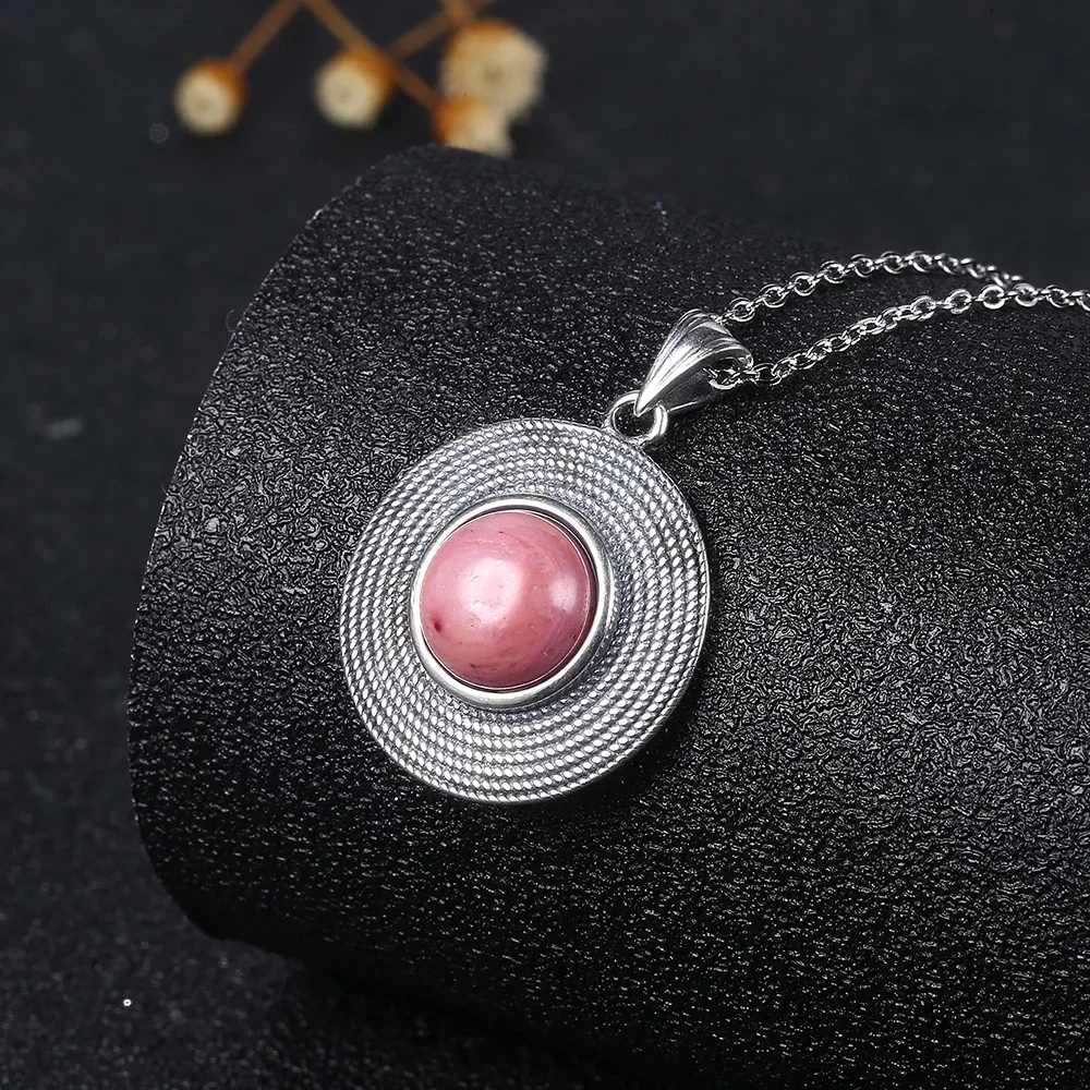 Pendant Necklace 925 Sterling Silver Natural Tiger Eye Rhodochrosite pendant necklace silver necklace