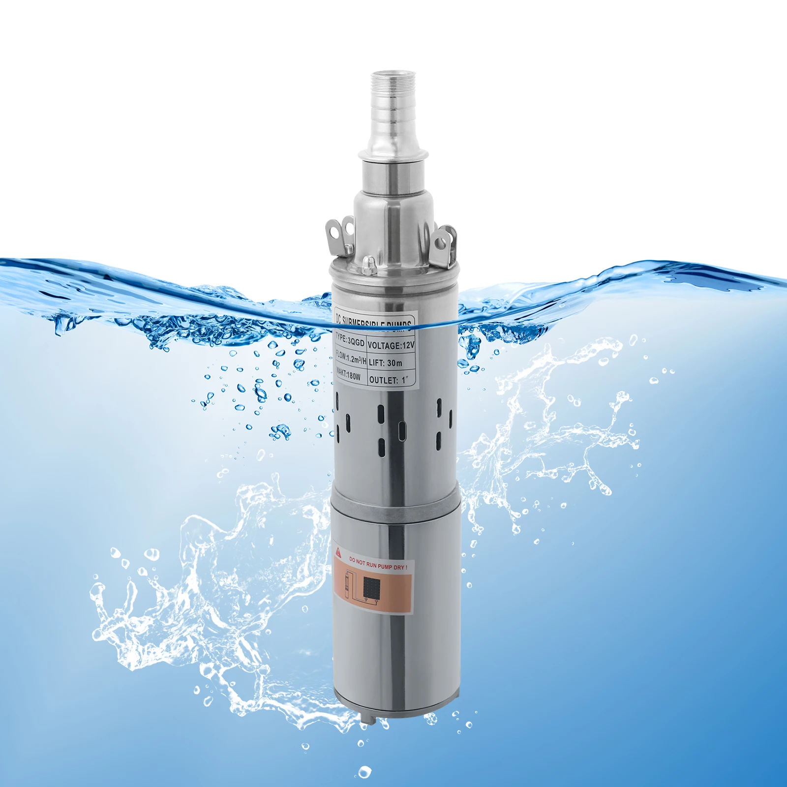 12V 180W Solar Pump Submersible Water Pump Stainless Steel Deep Well Pump Extracting Irrigation for Ponds, Lakes, Rain barrels