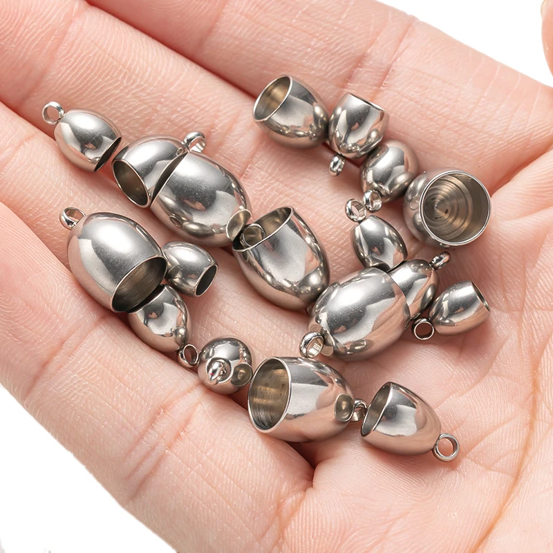 20 stücke Edelstahl Barrel End Bead Cap Leder Cord Terminatoren für DIY Quaste Ohrring Choker Armband Schmuck herstellung Versorgung – Detail 2