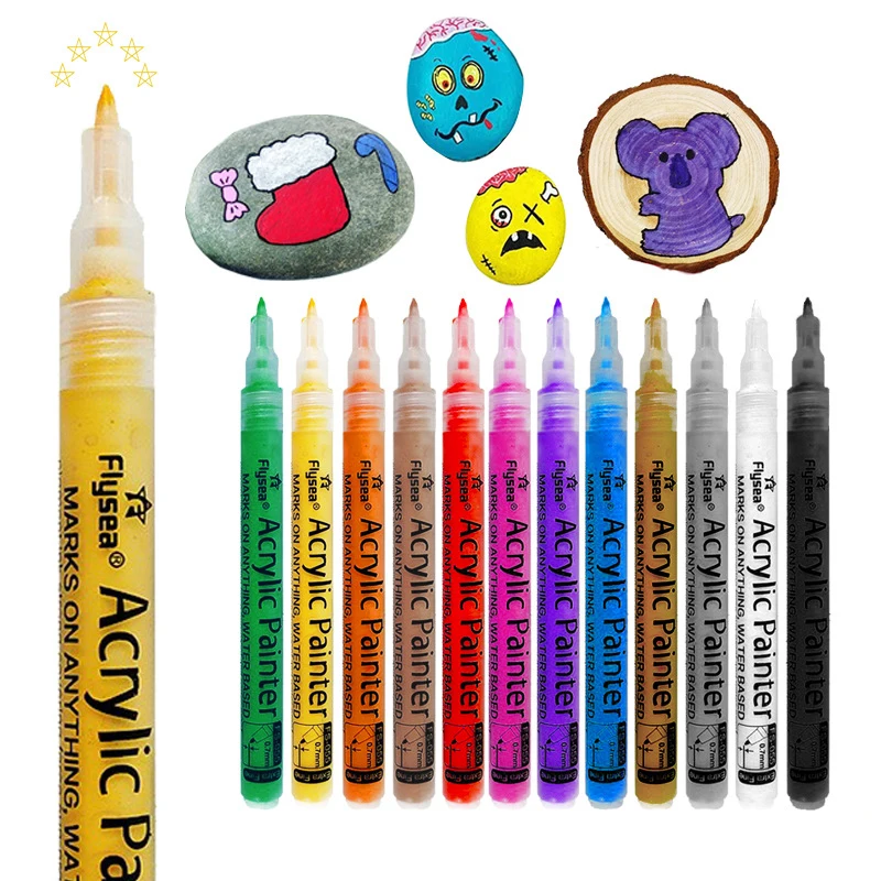 Acrylic Paint Marker Pen 12/28/80Colors Set 0.7MM/3.0MM Acrylic