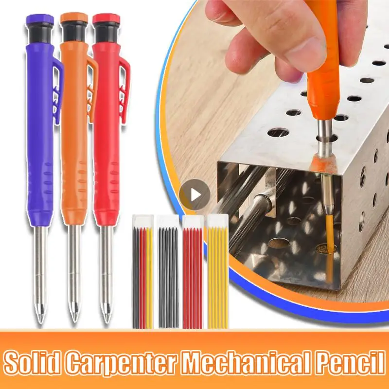 

Solid Carpenter Pencil With Refill Leads And Built-in Sharpener For Deep Hole Mechanical Pencil Marker Marking Woodworking Tools