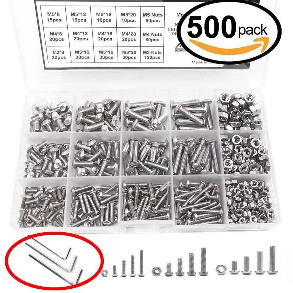 500pcs/1080pcs M2/M3/M4/M5 Stainless Steel Screws Set Hex Head Metric Nuts And Bolts Kit Furniture Fittings