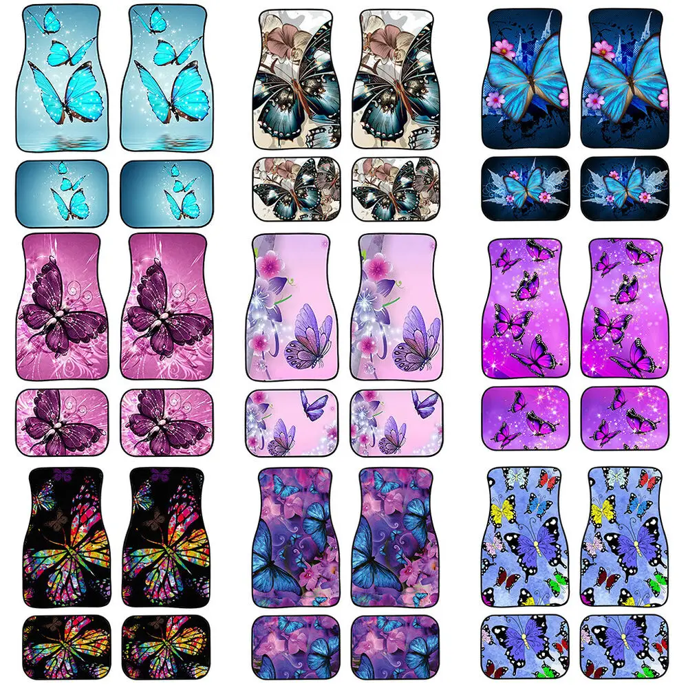 

Butterfly Car Floor Mats 2 or 4 Pieces Front & Rear Non-slip Carpet for Womens