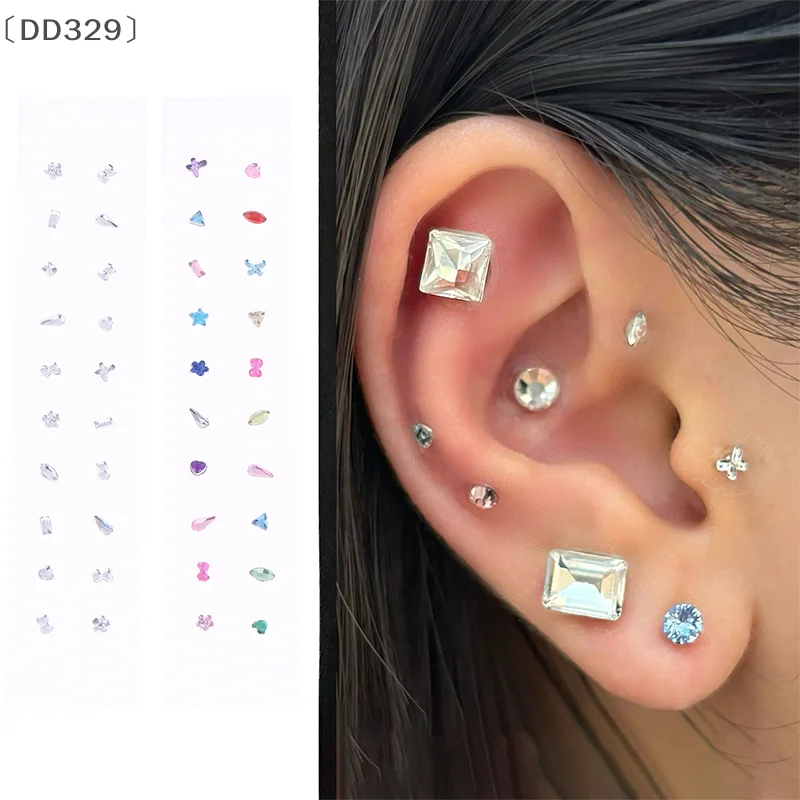 〔DD329〕20 Pcs/Sheets Ear Seed Acupuncture Auricular Alien Colored Diamonds Disposable Ear Stickers Massage Therapy Needle Patch
