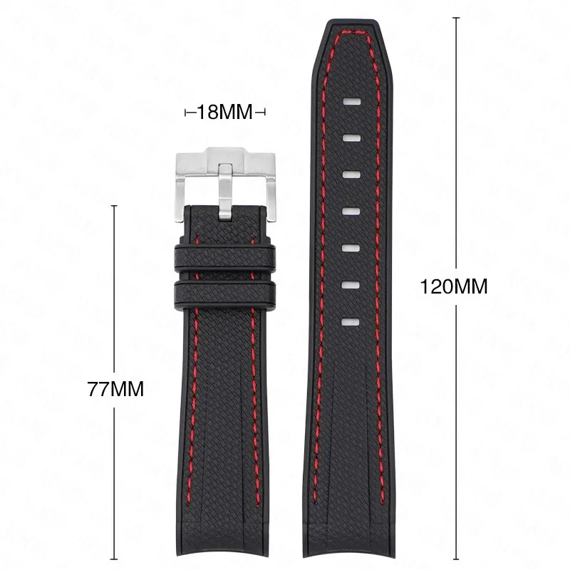 Enhanced Silicone Rubber Watch Band with Curved End - 20mm Diving Wrist Bracelet