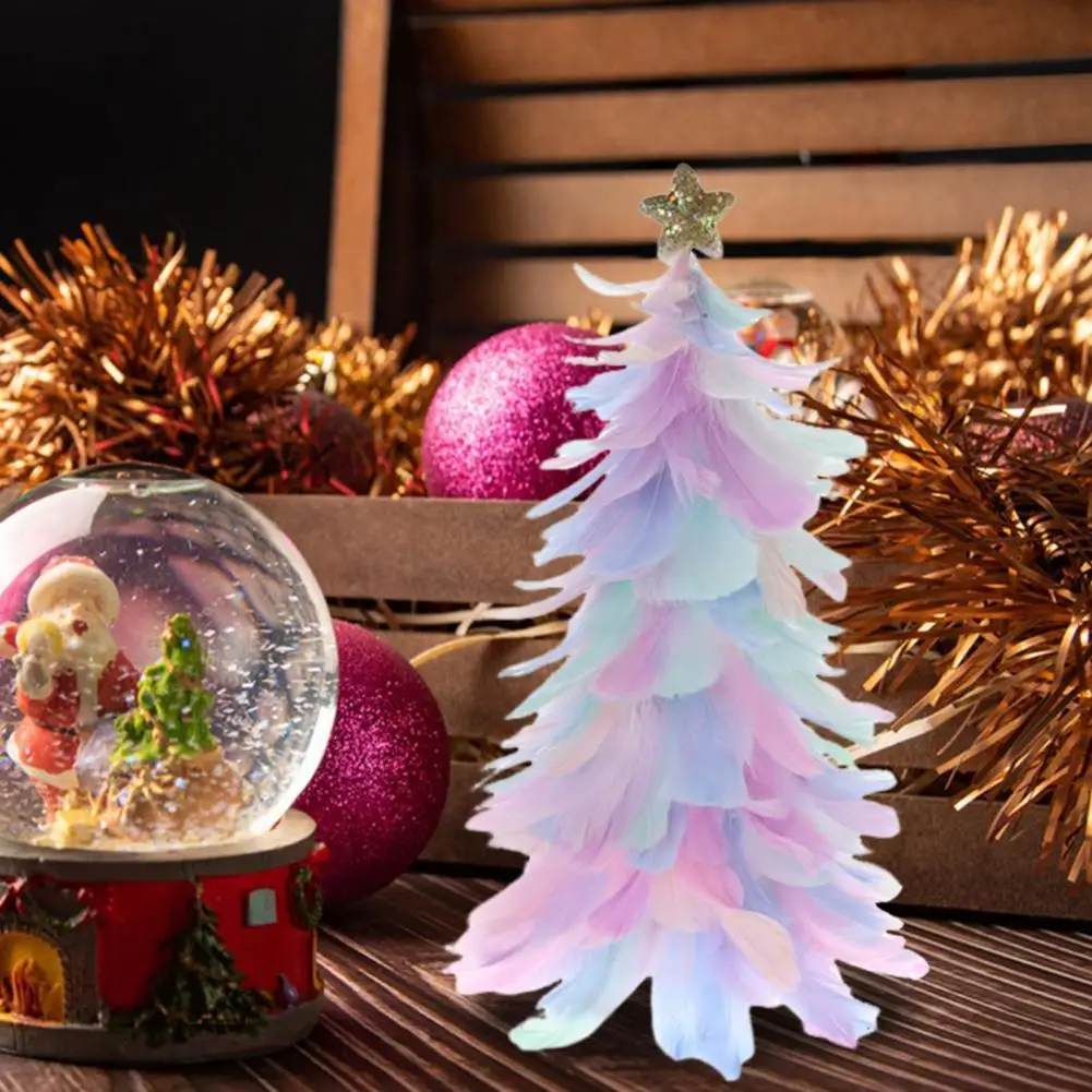 Feather Christmas Tree Tabletop Decoration Handcrafted Tree Figurine With Star Topper Holiday Home Centerpiece Christmas Party