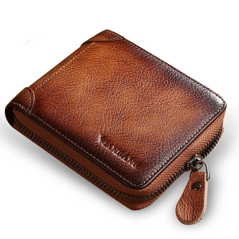 Logo Alpha men's ballistic nylon and head layer cowhide wallet long zipper  wallet card purse coin purse 19277