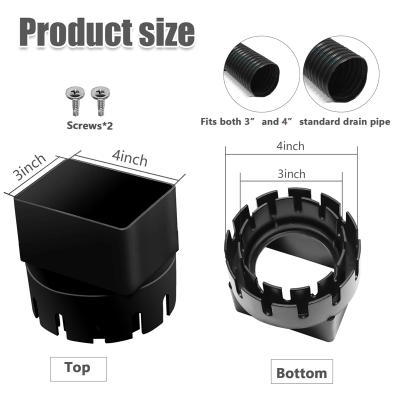 2 Pack Downspout Adaptor To Drain Pipe Roof Rain Gutter Downspout Extensions Universal Black