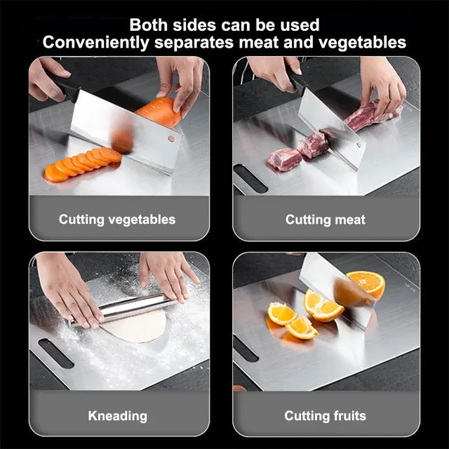 Taglieri in titanio per cucina, tagliere in acciaio inossidabile, tagliere a doppia faccia in acciaio inossidabile 304 per uso alimentare 5
