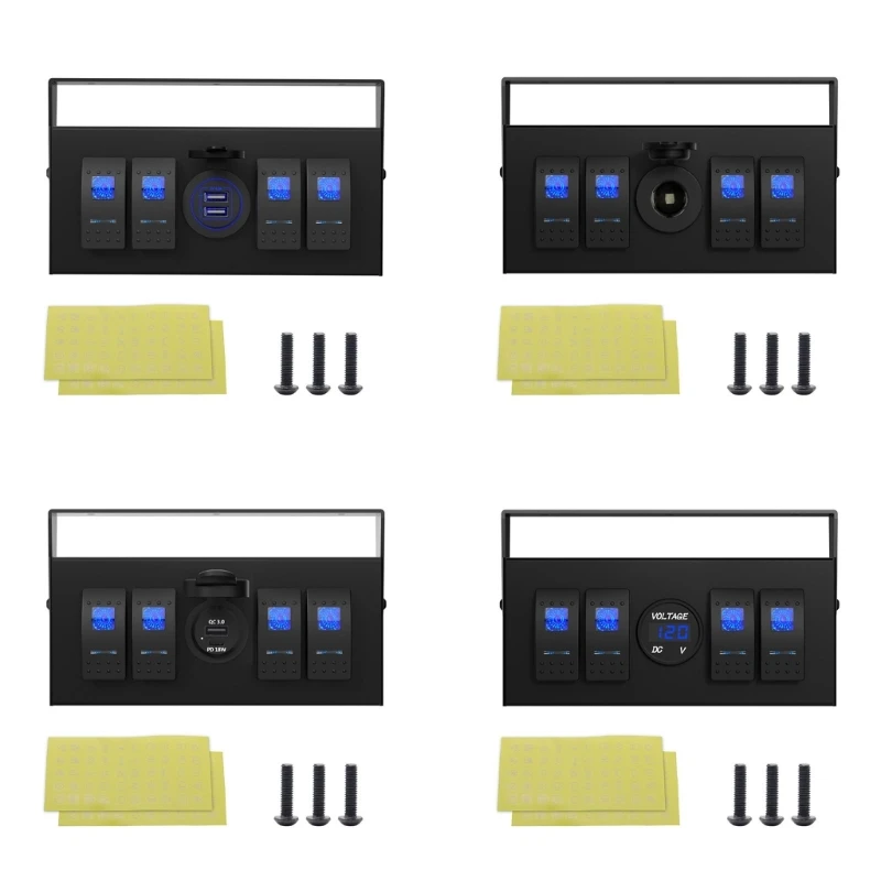 

4 Gang Rockers Switches Box Waterproof Aluminum Panel with Doube USB & Voltmeter Suitable for Vehicles Drop shipping