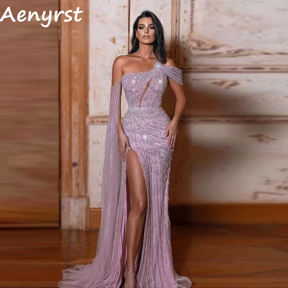 Женское вечернее платье с блестками Aenyrst, фиолетовое платье для выпускного вечера с Боковым Разрезом и юбкой годе, длинное вечернее платье до пола