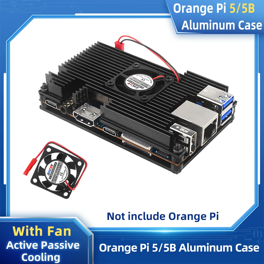 Orange pi Estojo de Alumínio com Ventilador Radiador de Resfriamento Passivo Ativo Dissipador de Calor Black Metal Shell 5b
