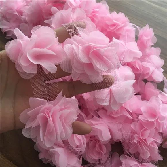 Elegant 24Pc 3D Chiffon Lace Floral Applique Trim for Bridal and Fashion Accessories