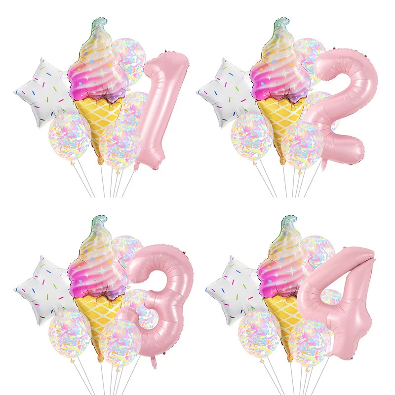 8-teiliges Donut-Eiscreme-Stern-Ballon-Set aus buntem Papier, Konfetti-Ballon-Set für Babyparty, Mädchen-Donut-Geburtstagsparty-Dekorationen – Detail 1