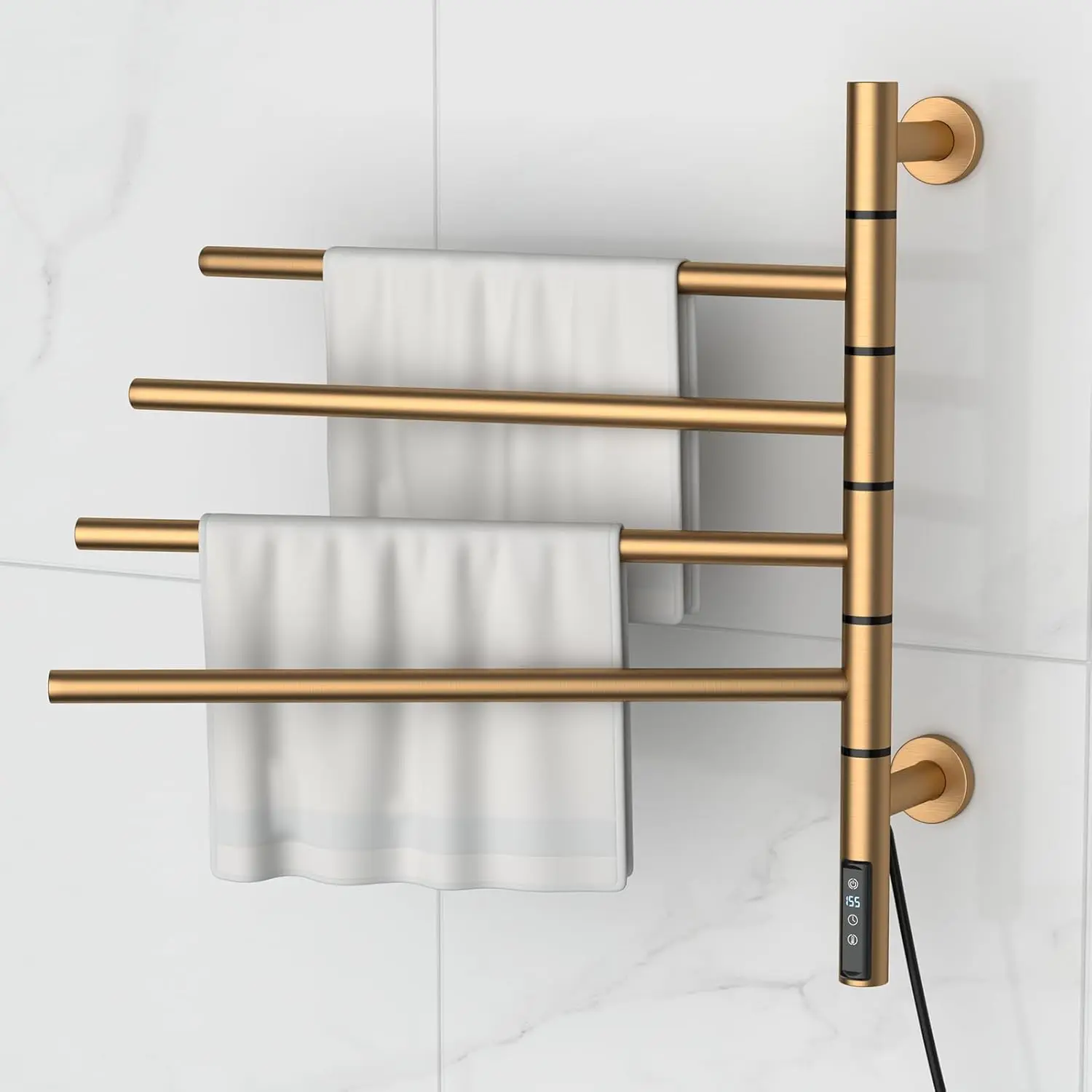 Heated Towel Racks For Bathroom Gold 4-Bar Swivel Towel Warmer