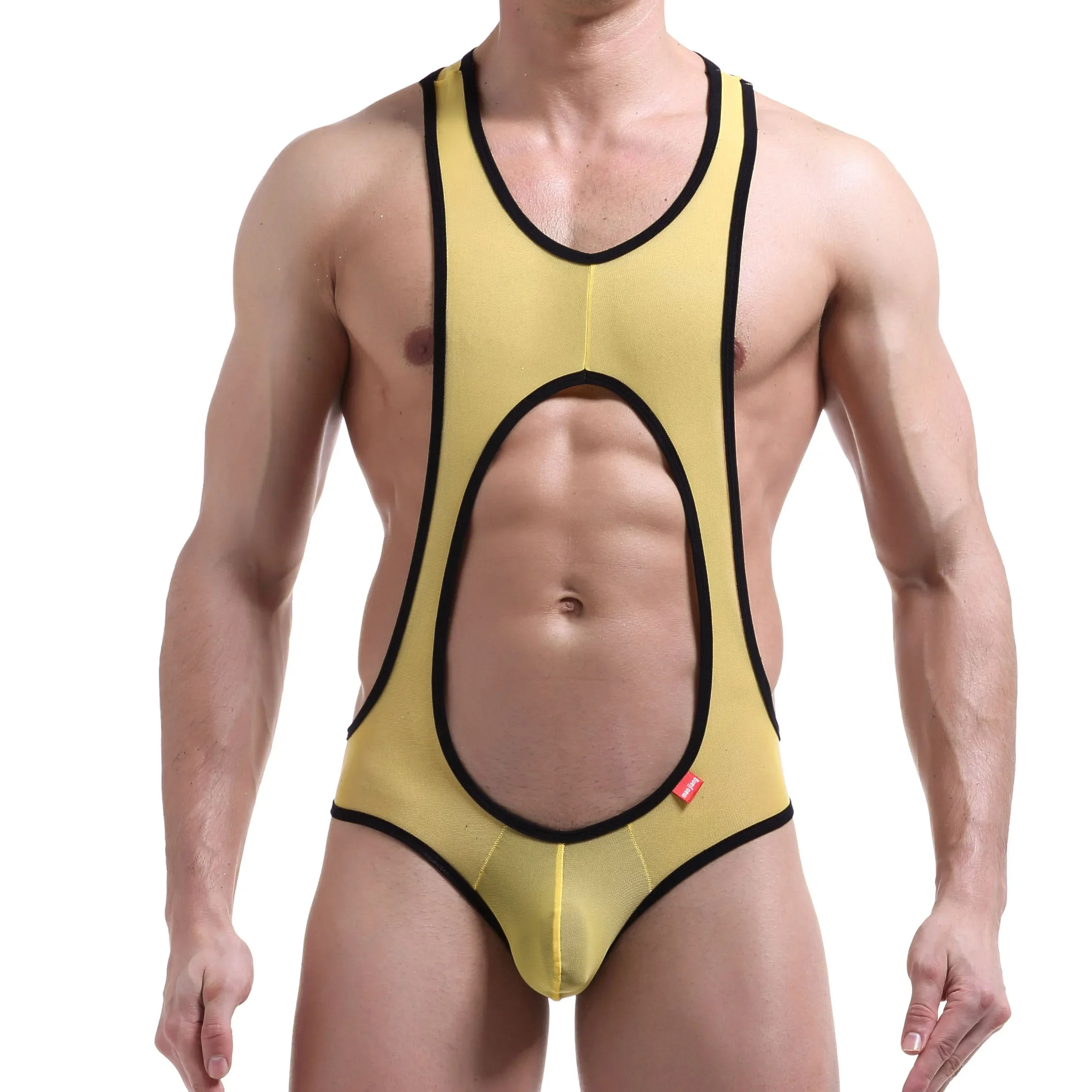YUFEIDA Men Undershirts Open Butt Breathable Mesh Bodysuit Bodywear Bondage Hollow Out Jumpsuit Tight Lingerie Cuecas Undershirt