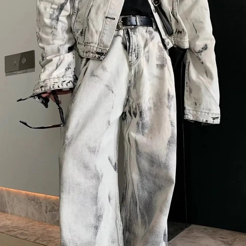Mens Denim Sets Y2k Tie-Dye Jacket Trousers Spring Streetwear Fashion Trends Youth Campus Performance Sets Men'S Clothing 2025 2