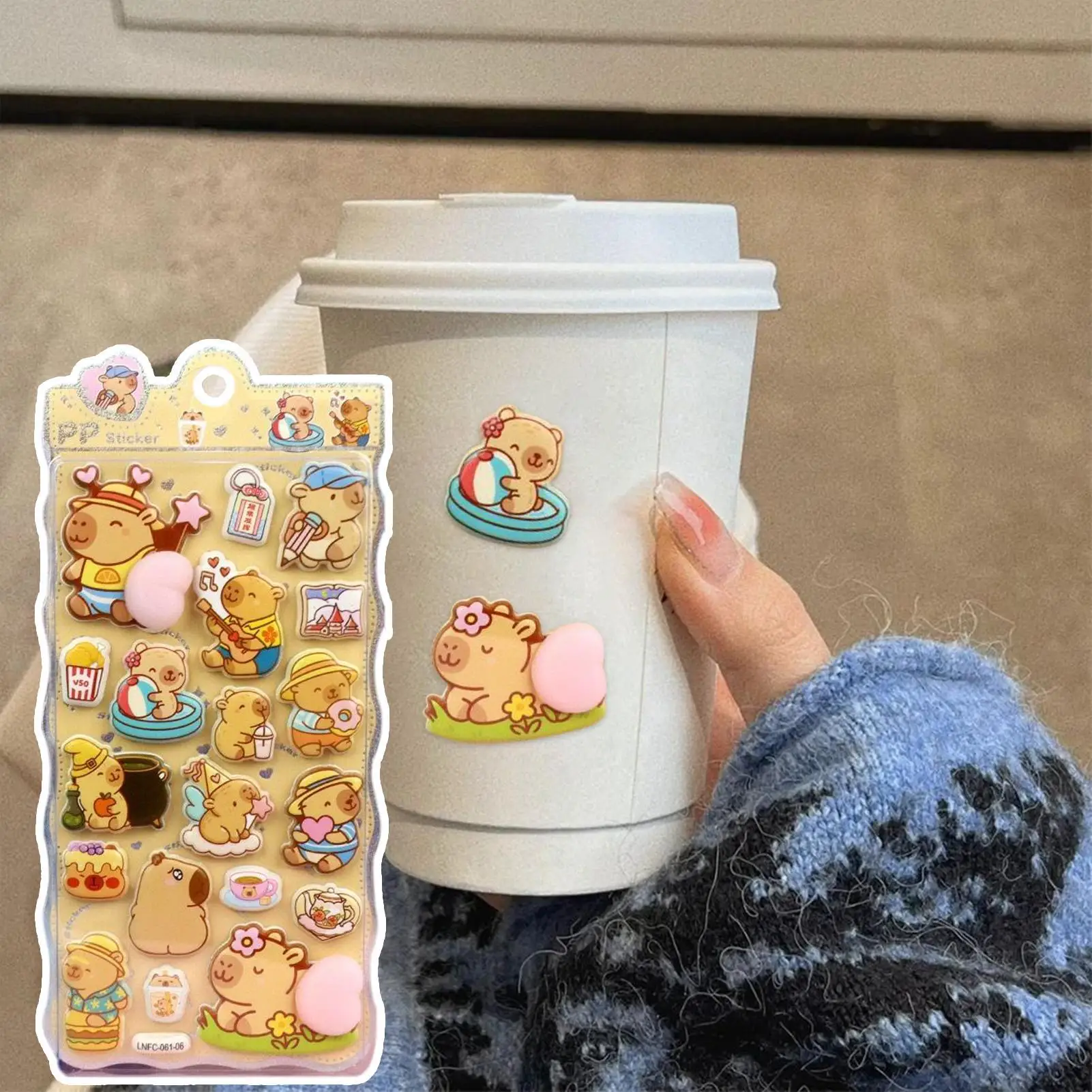 Funny Reusable Removable Toys Capybara Decals Cartoon 3D Capybara Bubble Stickers Kids Party Journal Stickers Squeeze Toys