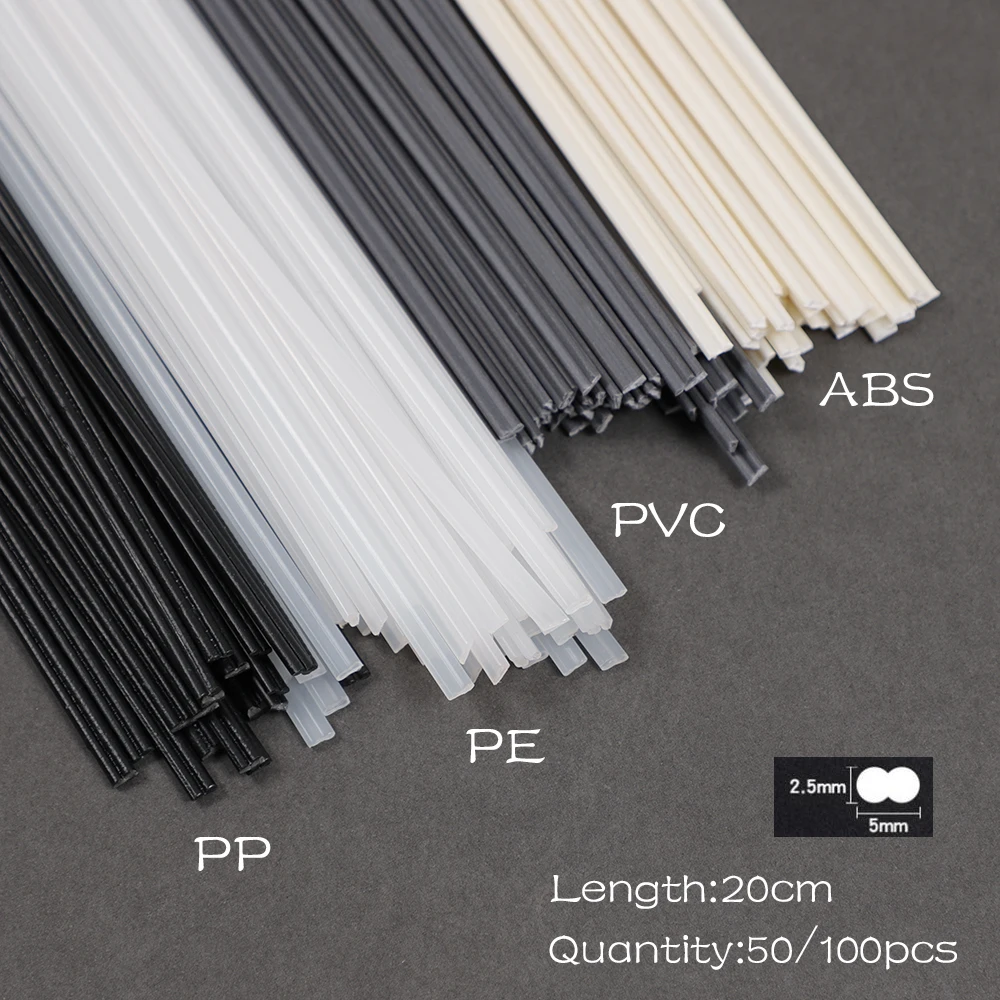 50/100Pcs 20cm Plastic Welding Rods ABS/PP/PVC/PE Sticks 5x2.5mm Soldering for Welder Gun Bumper Repair |